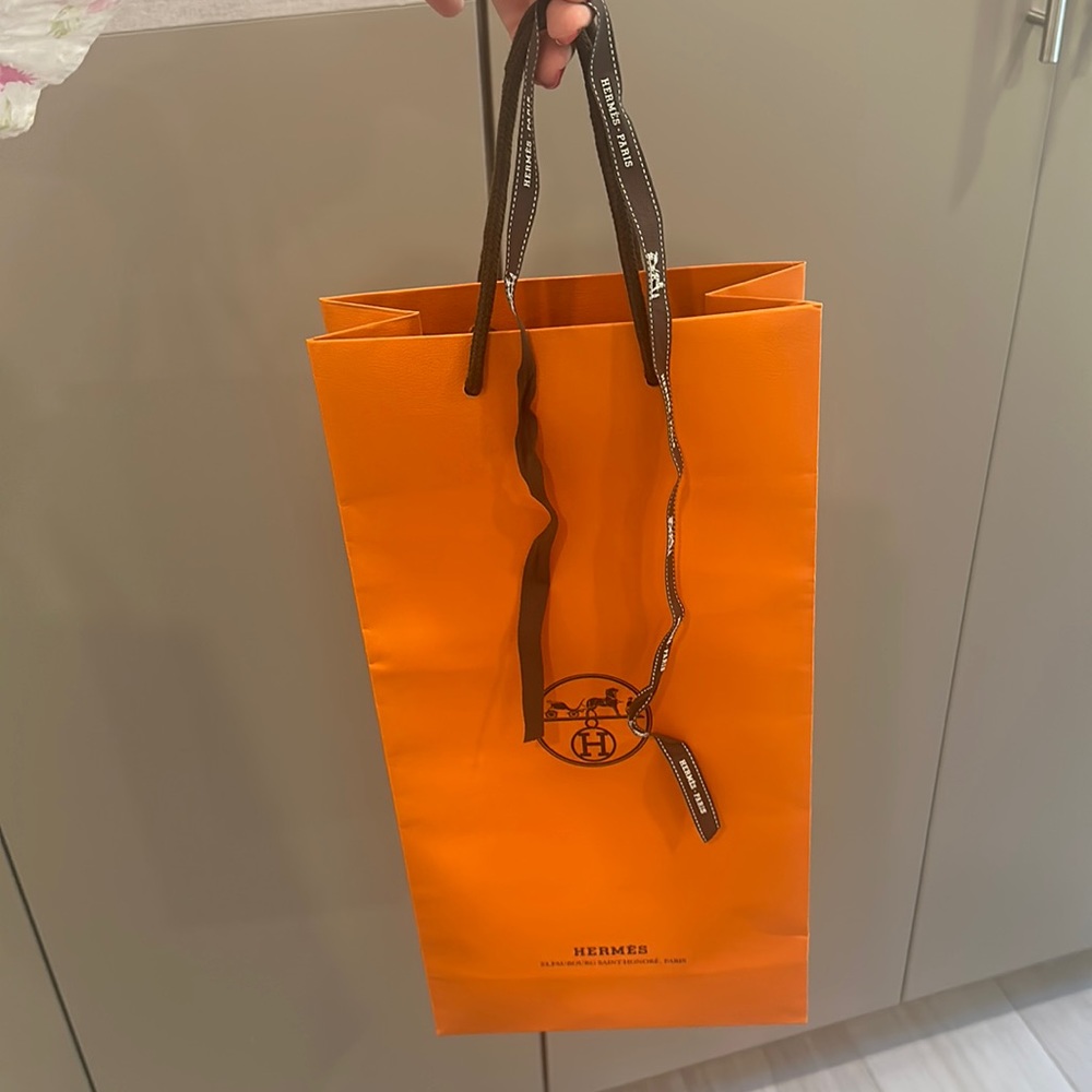 Tall hermes paper bag with bonus ribbon